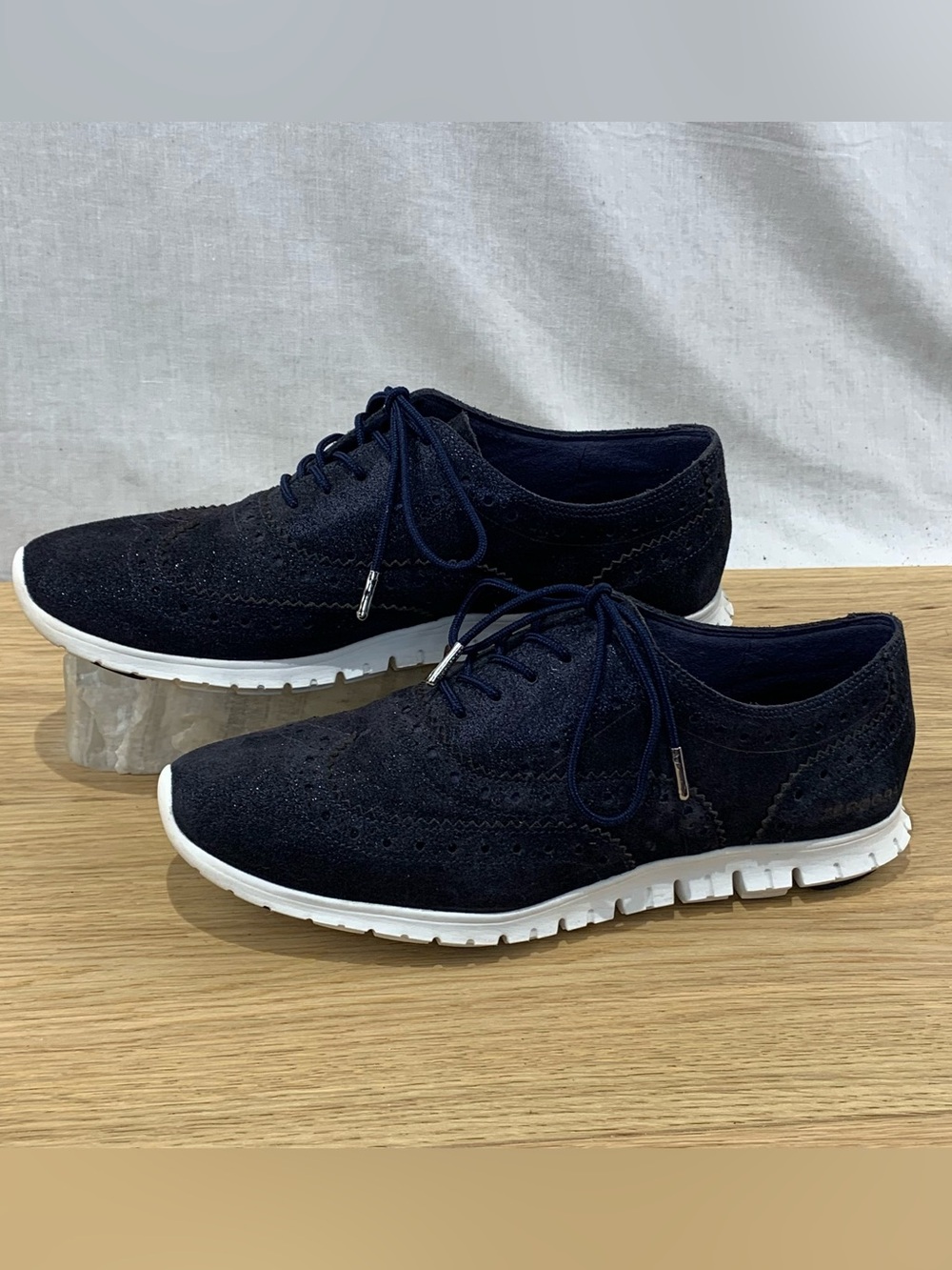 Cole Haan Zerogrand Wingtip Oxford Sparkle Shoe Womens 8.5 B Navy